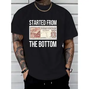 Men'S Black T-Shirt - Started From The Bottom Graphic Tee - Soft Breathable Crew Neck Shirt - Regular Fit Everyday Casual Streetwear Machine Washable All-Season Apparel, Summer Comfort Clothing, Bold  Golf Gift T-Shirt For Men And Women
