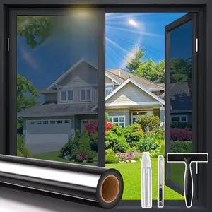 Window Privacy Film One Way, Window Tint for Home, Daytime Reflective Mirror Glass Windows Coverings Heat UV Blocking See Out Not in, Black, 17.5 x 78.7 Inch