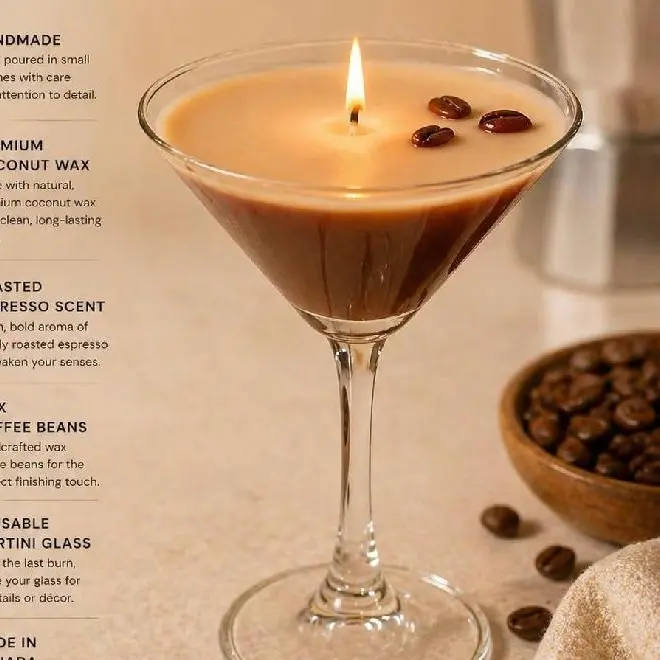 Espresso Martini Candle in Reusable Martini Glass – Roasted Espresso Scented Coffee Candle