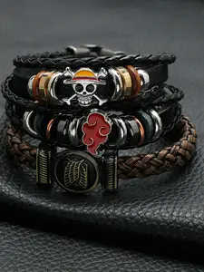 Anime Themed Accessories One Piece Naruto Attack on Titan Woven Leather Bracelet Multilayer Buckle Wristband for Cosplay Fans