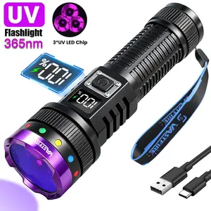 30W Rechargeable 365nm LED UV Flashlight with Filter Lens & LCD Display, High-Power Blacklight for Resin Curing, Pet Urine Detection, Outdoor Adventures