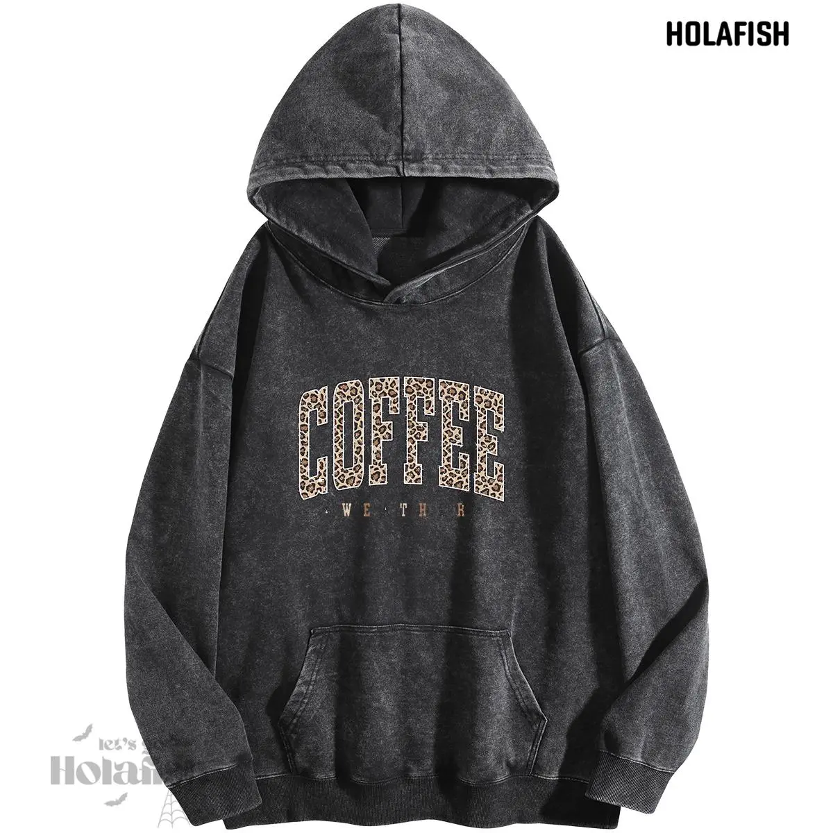 Holafish Women's Coffee Acid Wash Hoodie, Vintage Oversized Cotton Blend Pullover, Comfortable Long Sleeve Fashion Streetwear Sweatshirt