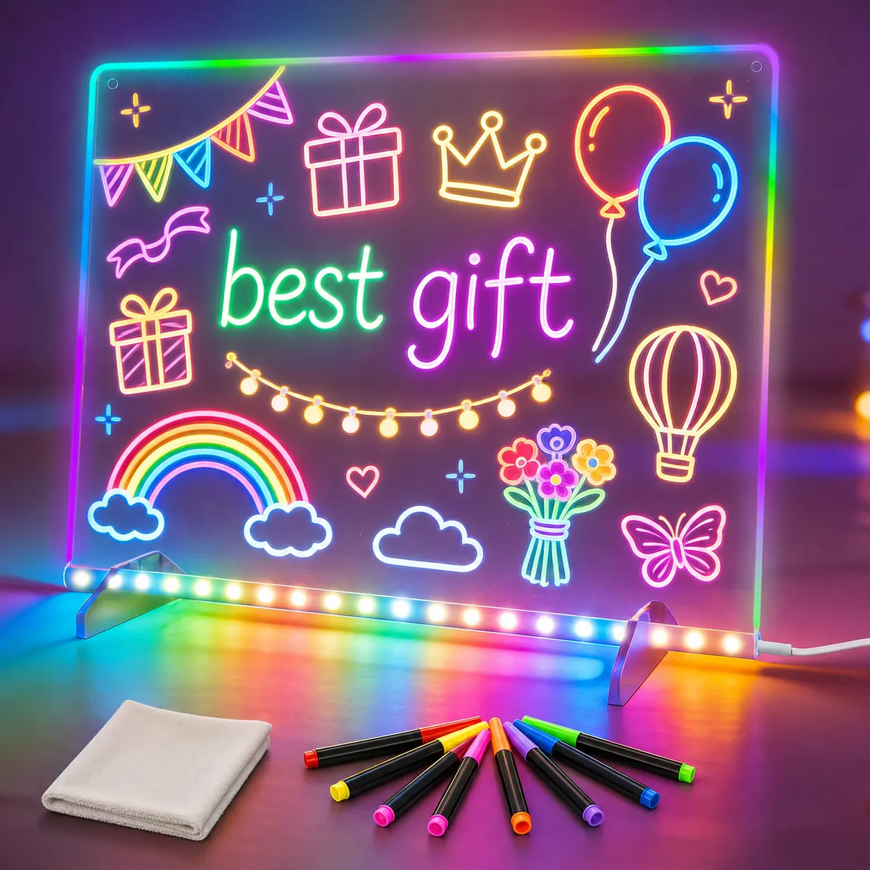 LED Note Board Set - 6 Modes, 8 Colors Glow Drawing Tablet with 13 Light Effects, Kids DIY Toy, Birthday Holiday Gift for Ages 3+