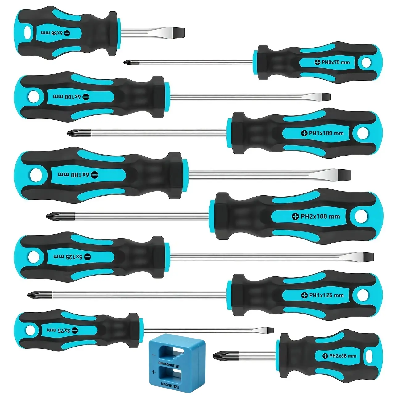 11 Piece Magnetic Screwdriver Kit Cr-V Steel Phillips Flat Screwdrivers with Storage Container & Magnetizer for Garage DIY Repair
