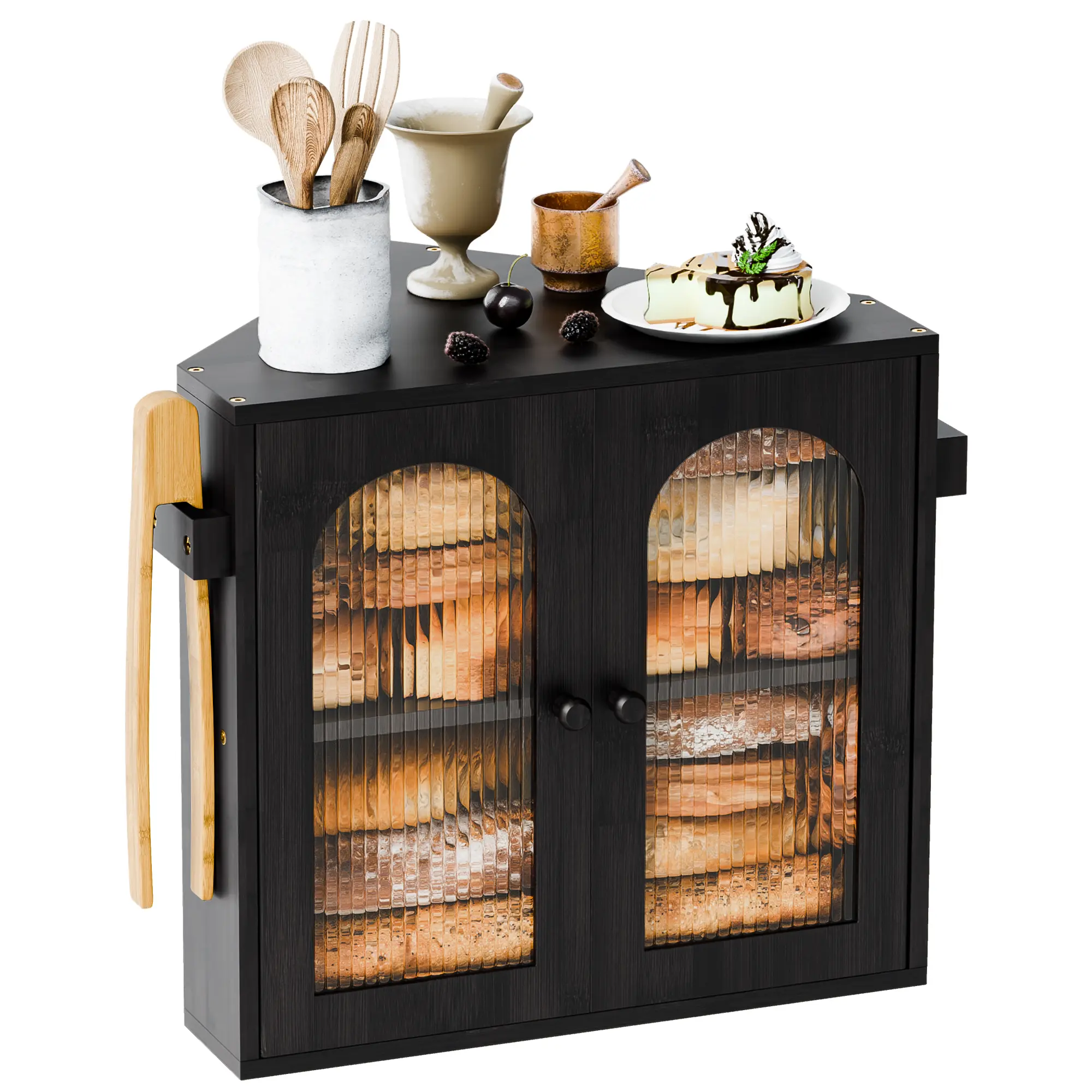 Hausneed Kitchen Countertop Corner Bread Box Large Double-layer Bread Storage Container Suitable for Homemade Bread Kitchen Counter Black Bread Rack Cabinet Storage Box Baked Goods