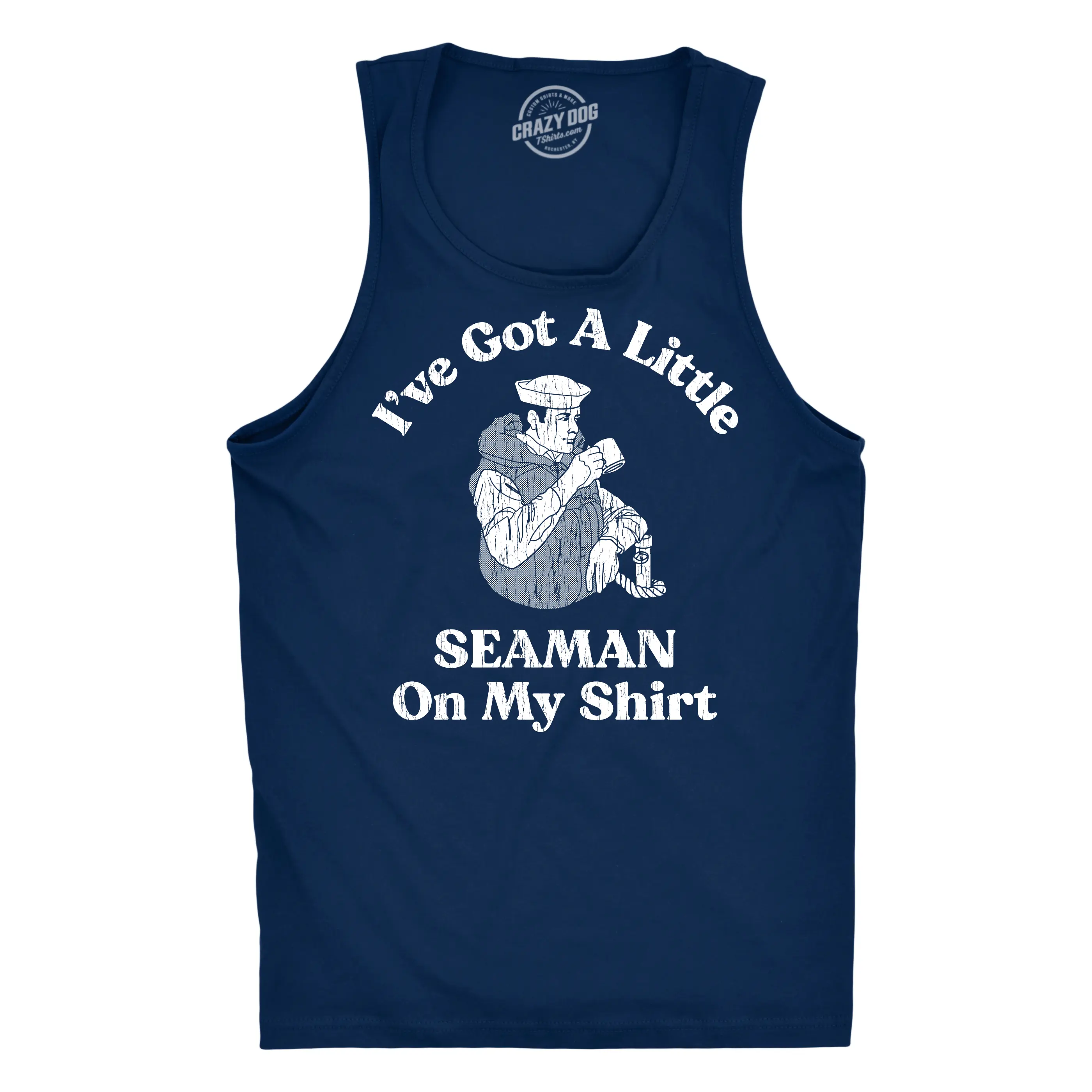 Mens Fitness Tank Funny Shirts Ive Got A Little Seaman On My Shirt Sarcastic Sleeveless Tee For Men Funny Workout Shirt for Men with Plus Sizes offensive Tank Top for Men Funny Adult Humor Sleeveless Tee Navy -