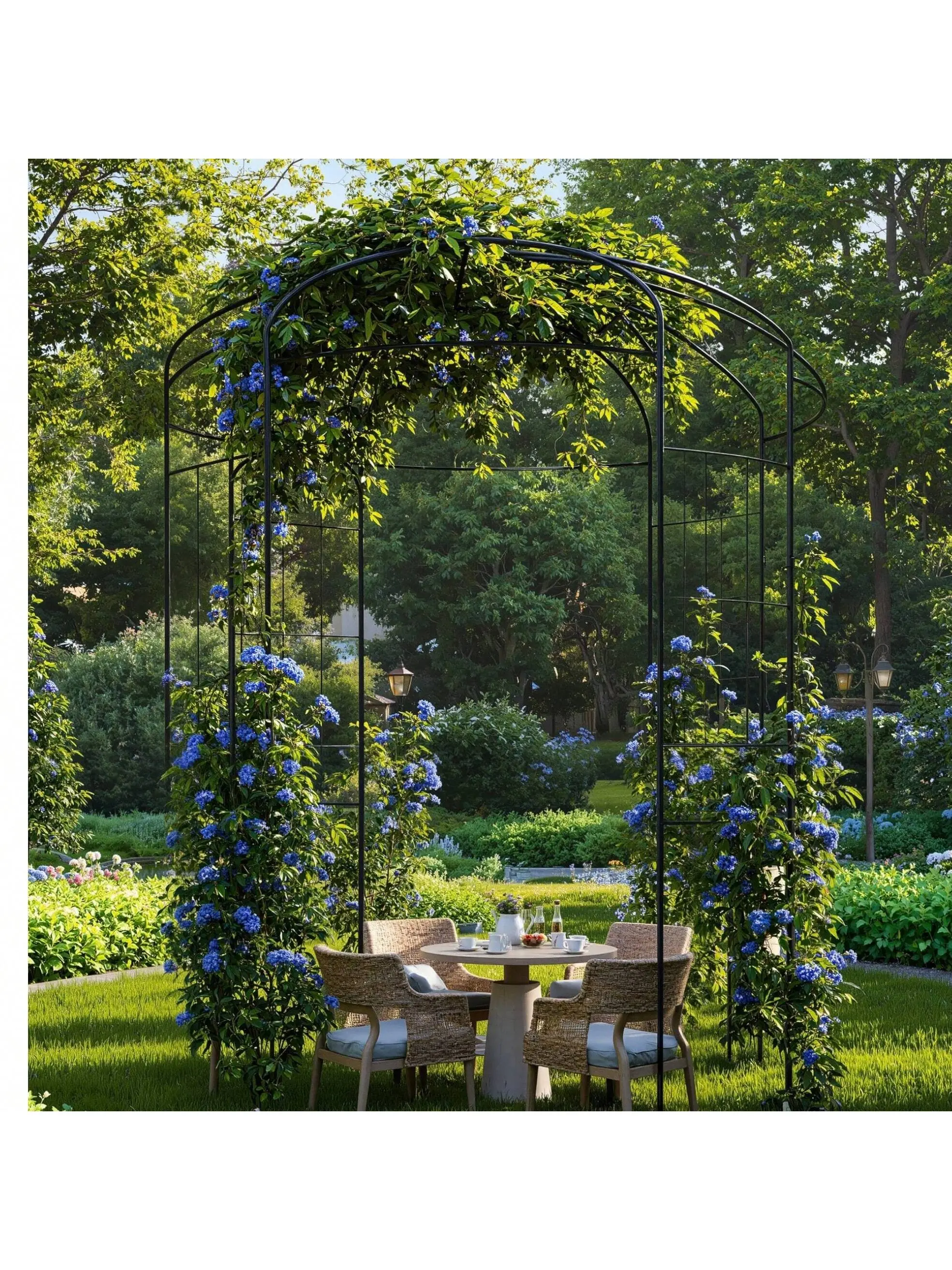 【Christmas Gift】8.8 FT Romantic Birdcape Wedding Arch - Ornamentals Steel Garden Pergola For Climbing Roses & Vines, Outdoor Ceremony Pavilion With Curved Metal Trellis, Black Arbor For Patio & Backyard