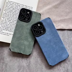 Simple and stylish suede leather mobile phone case for iPhone 17 Air 16 Pro Max 15 14 Plus 13 12 11 Cellphone Cover casing Blue Shockproof