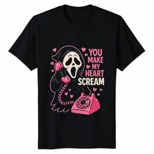 You Make My Heart Scream Ghost Phone Love Graphic Tee Short Sleeve T Shirt Valentine Day Couple Outfit Cute Horror Style