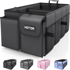 Large-Capacity Car Trunk Organizer, Foldable Organizer for SUVs & Sedans, Sturdy Car Accessories Storage, Tools, Sundries, Black, 2 Compartments