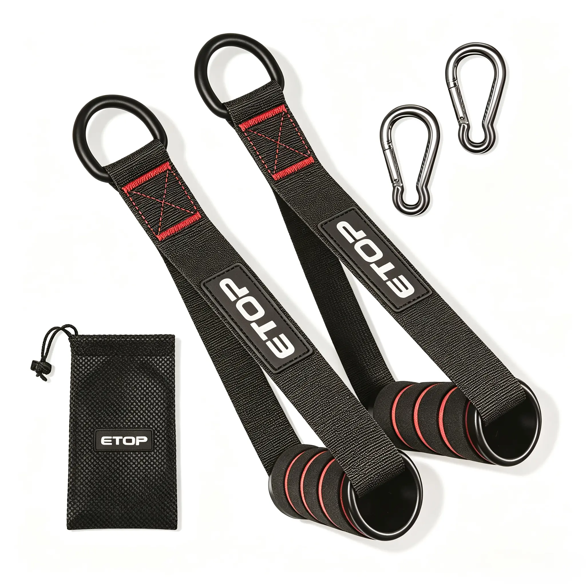Heavy Duty Gym Exercise Handles Set with Metal Carabiners & Storage Bag, Comfort Foam Grip Cable Machine Pull-Down Attachments for Resistance Bands, Pilates Strength Training