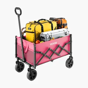 VEVOR Pink Collapsible Wagon Carts, 120L & 225LBS Folding Wagons with All-Terrain Wheels, Heavy Duty Outdoor Utility Cart with Adjustable Handle, Portable Camping Cart for Beach Grocery Garden Versatile Stainless Steel Auto Tool Set so ket
