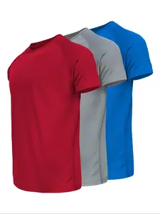 Men's Solid Raglan Sleeve Crew Neck Sports Tee, Athletic Compression Shirt, Quick Drying Breathable Compression T-shirt for Gym Workout Running, Summer Outfits 2024, Mens Activewear Top, Fitness Running Tops, Workout Daily Wear