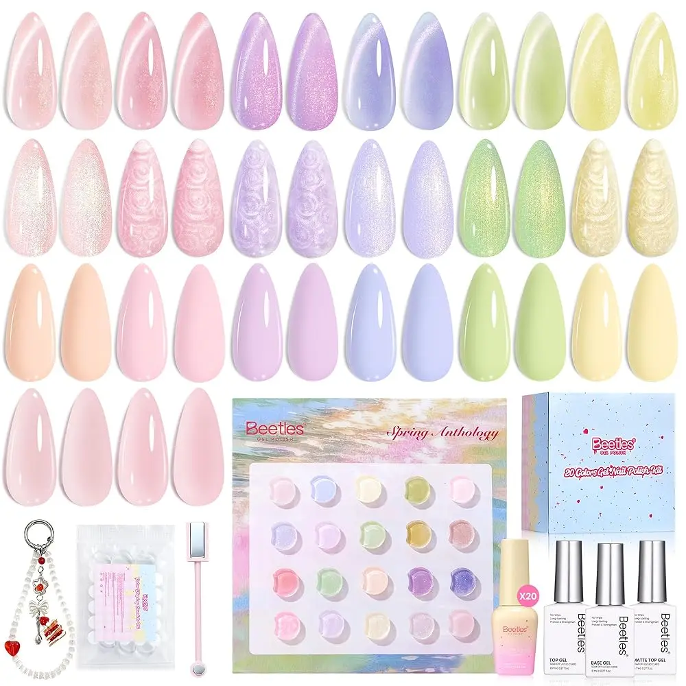 Beetles Summer Gel Polish Pastel Blue Pink Yellow Purple Color Polish Set Trendy Colors Salon DIY at Home Nails Gifts for Women