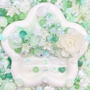 Jade Blossom - Soft Resin Nail Art Charms with Beads – Drillable Floral Resin Decorations for Press-On Nails, Jewelry & DIY Crafts
