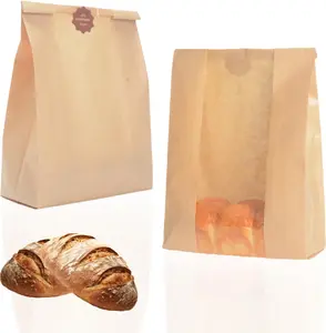 25 count Bread Bags for Homemade Bread, Paper Sourdough Bags with window, Large Bakery Loaf Bag with Stickers for Cookies, Popcorns, Hamburgers (25, 14.2"x8.3"x3.6")