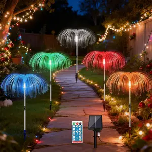 New LED Outdoor Waterproof Solar Jellyfish Fiber Optic Garden Light Lawn Decorative Light Multicolor Atmospheric Landscape Light Remote-Controlled Color-Changing