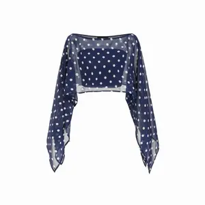 Cider Chiffon Polka Dot Boat Neck Cloak Sleeve Oversized Blouse & Bandeau SwimWeek