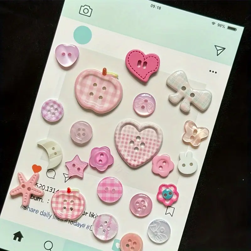 10Pcs pink girl heart button new hand account decoration DIY Sewing clothing cute button mixed hand-woven accessories Home Sewing