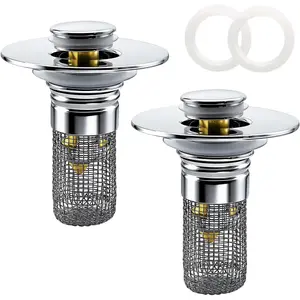Bathroom Sink Drain Strainer, Pop-up Sink Drain Strainer with Removable Strainer Basket Hair Catcher, Bathroom Sink Stopper,2 Packs