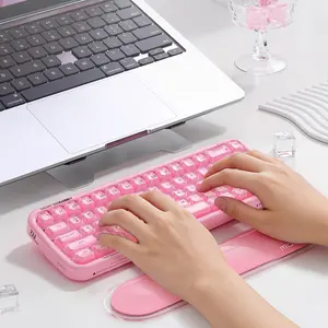 MOFii Pearl Pink RGB Backlit Keyboard, Transparent Keycaps, Tri-Mode Rechargeable Wireless Gaming Keyboard, 15 Light Modes, Multi-Device Compatible US Qwerty for Office & Gaming, RGB Backlight Keyboard