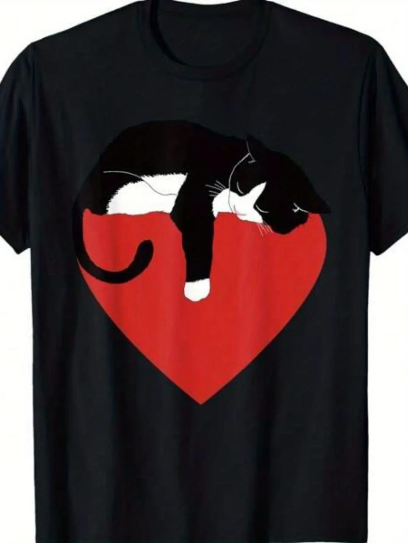 Funny Tuxedo Cat T-Shirt - Soft Breathable Short Sleeve Crew Neck Tee with Tuxedo Cat Face Print, Casual Suitable for Cat Lovers Gift, Machine Washable Unisex Shirt for Casual Attire & Themed Apparel