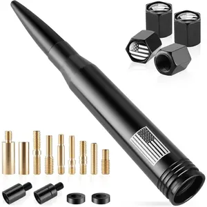 American Flag Car Truck Antenna with Valve Stem Caps - Universal Compatible with Ford, Dodge, Chevrolet, GMC, Jeep, Toyota Truck Car Accessories, Heavy Duty Pickup Trucks Accessories - Black