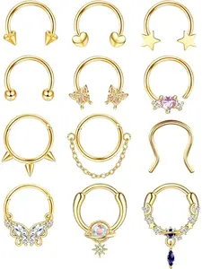 12Pcs 16G 10MM Septum Rings For Women Surgical Steel Septum Nose Piercing Jewelry Horseshoe Daith Helix Tragus Lip Cartilage Earrings Hoop Nose Rings Piercing Body Piercing Jewelry Septum Tusk Jewelry