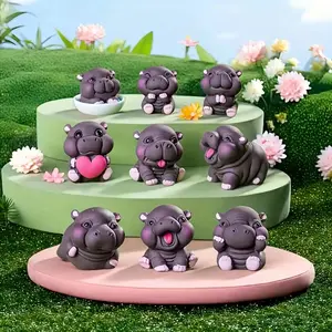 5pcs Collectible Statues Set, Cute Stupid Hippo Series, DIY Miniature Landscape Decor for Living Room, Bedroom, Office, Pet Store