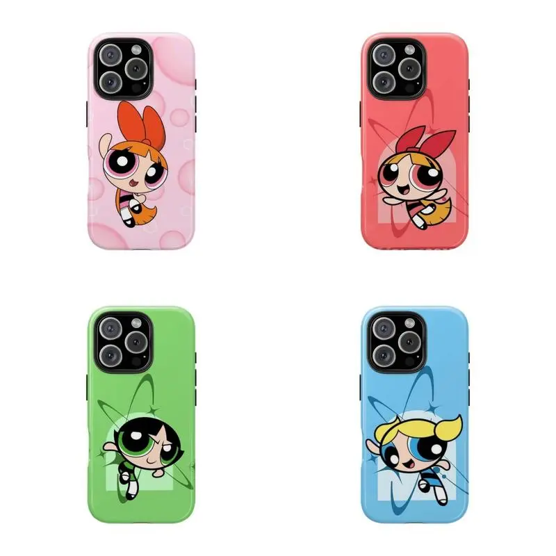 Powerpuff Girls Phone Case Trendy Cartoon Phone Case Compatible for iPhone 17Air 16Promax 15 14 13 12 11 and for Samsung S22-S25 Gift for Fans Women Men anime cover iphone pro cases Cloth Wireless