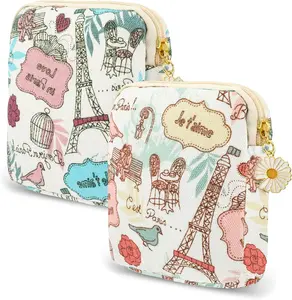 Sanitary Pad Storage Bag - 2PCS Portable Period Bag with Daisy Zipper for Girls & Women, Includes Menstrual Cup & Nursing Pad Holder - Organiser