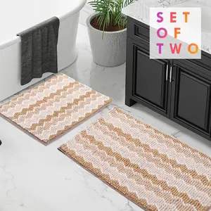 Kasentex 2-Piece Rectangle Bath Rug Set - 17x24in + 20x32in Chenille Bathtub Rugs, Non-Slip, Soft, Low Pile, Modern Bathroom & Shower Decor Accessories, OEKO-TEX Certified