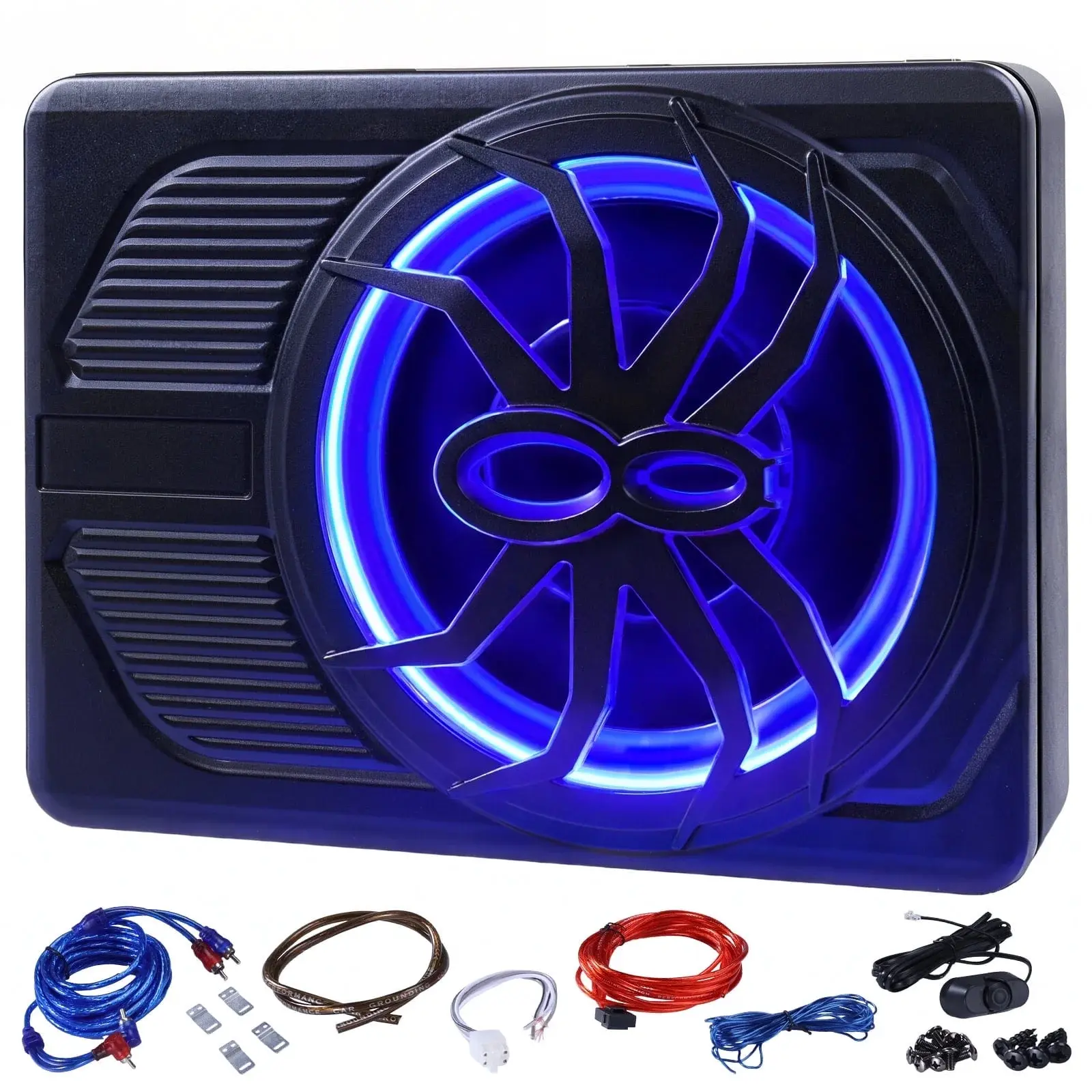 Car Subwoofer Amplifier Ultra-Thin 10inch Large Diameter Subwoofer with Blue LED Ambient Light 800 Watt Stereo Surround Sound Built-in Amplifier Suitable for Car/Truck High and Low Level Input