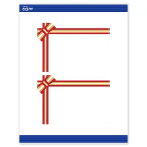 Avery® Printable Christmas Postcards with Sure Feed® Technology, Rectangle, 4" x 6", Pre-Printed Red & Metallic Gold Gift Bow Design, Matte White, Laser & Inkjet Compatible, 20 Total