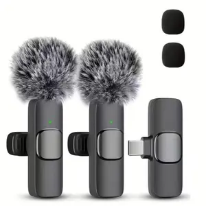 2 Pack Wireless Lavalier Lapel Mic with Noise Reduction, Plug and Play Mini Microphone