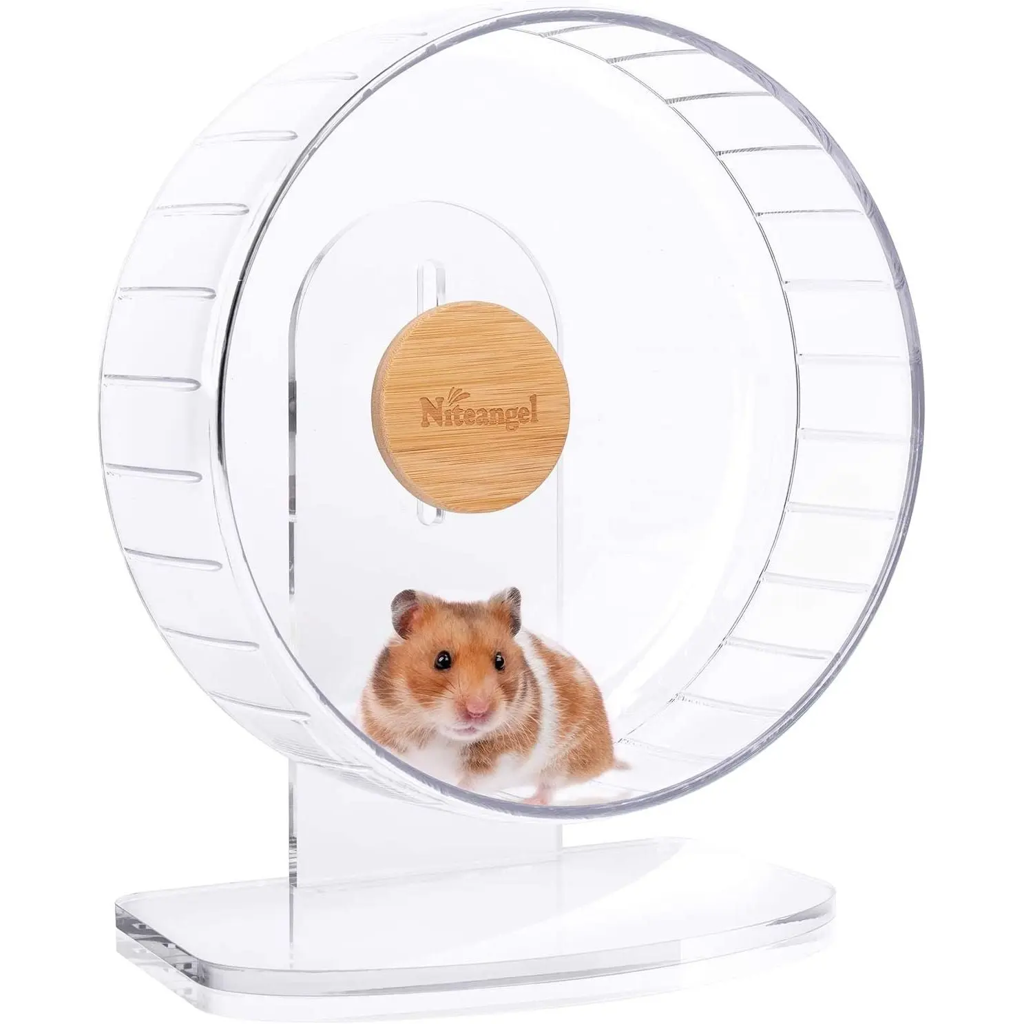 Hamster Running Wheel - Silent Spinner, Medium, Transparent, with Adjustable Stand for Hamsters and Gerbils