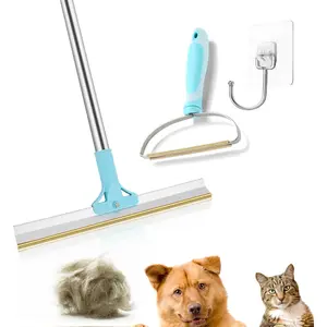 Reusable Pet Hair Remover Set, 3 Counts/set Including Adjustable Long Handle Cleaning Lint Remover & Carpet Scraper & Hook, Suitable for Carpet, Rug, Mat, Couch, Furniture