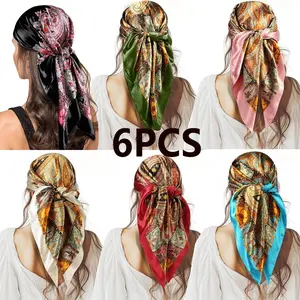 Women's Fashion Scarf Set, 6-Piece Fashion Headscarf Vintage Print Headscarves, High-Quality Spring Accessory, Versatile & Stylish Design