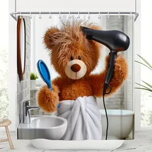 1pc Fashion Plush Bear Bathroom Blow Hair Fun Elements Shower Curtain and  Durable Hooks High-Quality Bathroom Decorations and Accessories Showercurtain
