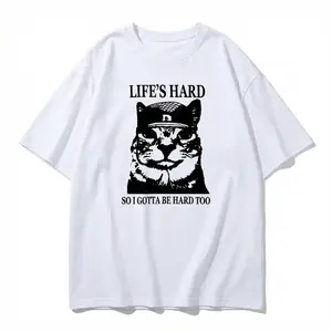 MoodTees Vintage Cat Graphic T-Shirt – American Retro Short Sleeve Tee, Cute Cat Print, 100% Cotton, Soft Breathable Fabric, Comfortable Relaxed Fit, Trendy Streetwear, Casual Everyday Wear, Perfect for Layering & Gifts