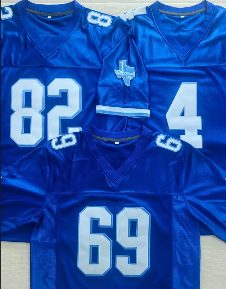 Men's Varsity Blues American Football Jersey, West Canaan Coyotes Mesh Polyester Replica with Stitched Letters - Moxon 4, Billy Bob 69, Tweeder 82