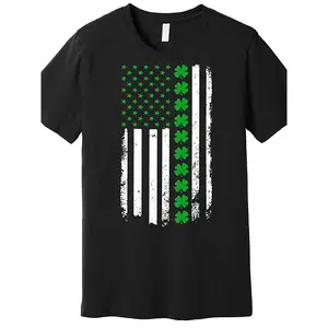 Men's St. Patrick's Day American Flag Four-Leaf Clover T-Shirt - Erland Pride&amp Patriotic Design with Green Four-leaf Clover, Medium Stretch Knit Fabric, Regular Fit Crew Neck Casual Shirt, Suitable for Parades, Parties