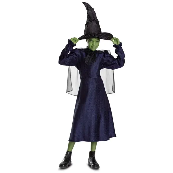 HalloweenCostumes Girl's Classic Wicked Elphaba Halloween Costume for Kids - Polyester Dress with Hook and Loop Fastener, Elastic Bands, Wicked Costume For Girls