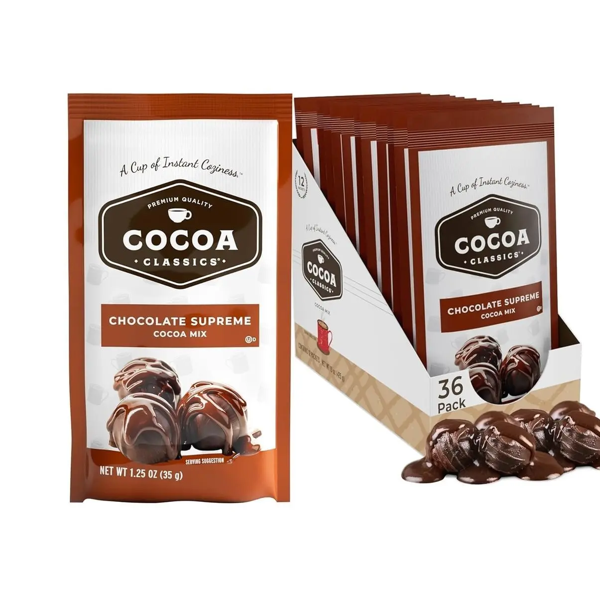 Cocoa Classics Chocolate Supreme Cocoa Mix, Hot Chocolate, Made with Nonfat Milk, Just Add Hot Water, Make Hot or Iced Cocoa, Gluten Free & Kosher Dairy Friendly, 1.25oz Packets (Pack of 36)