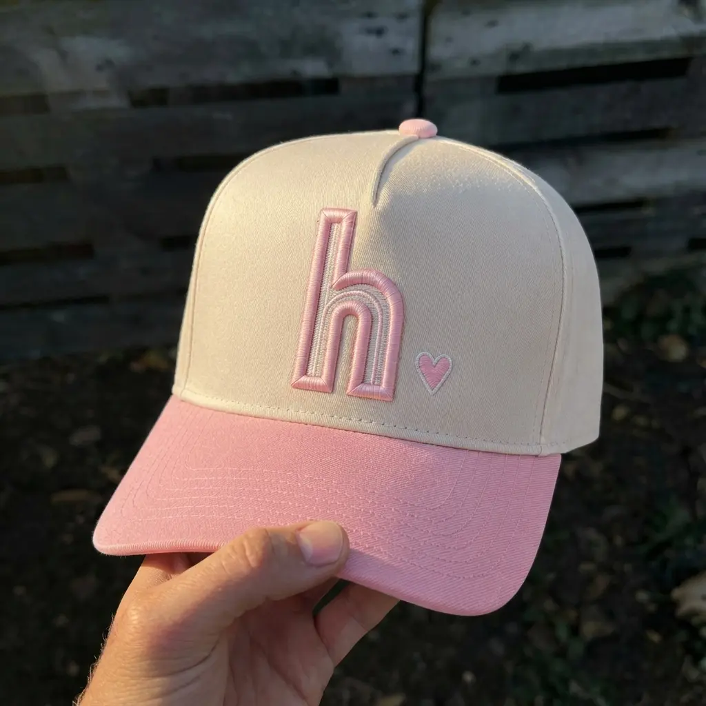 Custom Initial Embroidered Trucker Hat,  Personalized Pink Mesh Baseball Cap with Heart, Gift for H