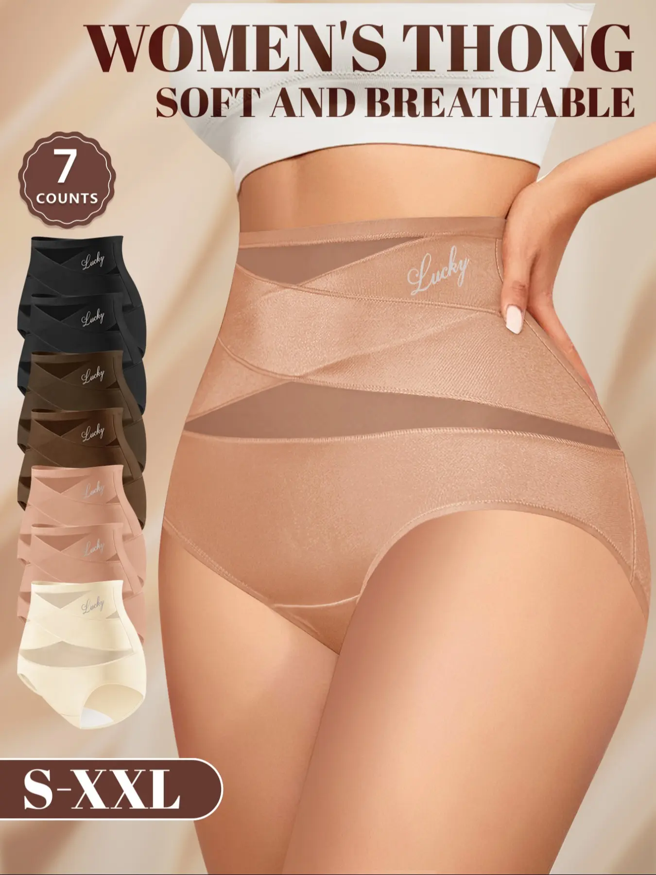 7-Pack MEIYATING High-Waisted Women's Underwear Breathable Stretch Panties, Everyday Casual, Fit, Soft Breathable, Shapewear, Multi-Color Design, Mesh Fabric, Sizes S-Xxl