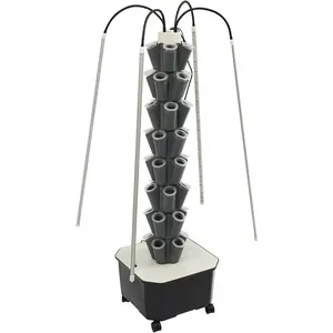 Hydroponic Growing System Tower, 80W 40 Plants 5-Layer Hydroponic Tower with LED Light Vertical Hydroponics Garden Tower for Herbs Vegetables Fruits with Pump & Water Level Gauge Grey