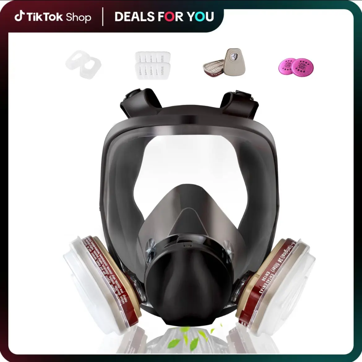 Full Face Dustproof Safety Mask - Gas Respirator Mask with Anti-Fog Heavy-Duty Lens, Adjustable Fit, Chemical Guard & Dual Filters; Includes 2 Filter Cartridges for Work Safety