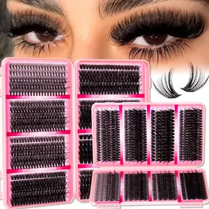 Mixed Length Individual False Eyelash, Eyelash Extensions, Spikes/Bottom/20D 40D 50D 60D 80D, Dense Lash Clusters, Soft Curled Eyelashes, Waterproof Long-Lasting, Easy DIY Salon Look at Home for Beginners