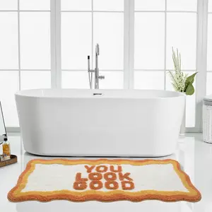HAOCO Orange Bathroom Rug Runner 18x47 inch Non-Slip You Look Good Long Bathroom Rug Luxury Soft Plush Absorbent Washable Runner Rug for Bedroom Bathroom Sink Shower